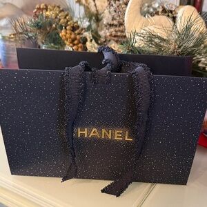 Chanel Navy and Gold Gift Bag with Textured Ribbon
